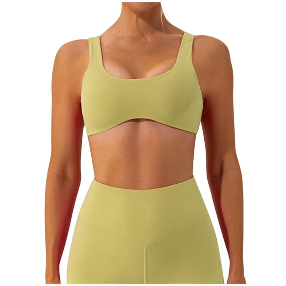 Floleo Women's Scoop Neck Crop Sports Bra, Wireless Light Support, Seamless Design for Yoga & Running Bralette (Green,S)