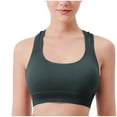 thumbnail image 1 of Floleo Women's Seamless Scoop Neck Racerback Sports Bra, Wide Shoulder Straps, Ribbed Underband, Wireless Polyester Yoga Bralette (Green,M), 1 of 4
