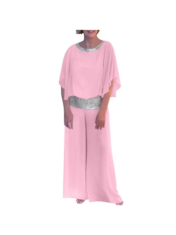 Women's Sequin Patchwork Blouson Sleeve Top Wide Leg Pants Set Elegant Casual Two Piece Outfit for Evening Party Summer Vacation Daily Wear