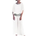 thumbnail image 1 of Floleo Women's Sequin Patchwork Blouson Sleeve Top Wide Leg Pants Set Elegant Casual Two Piece Outfit for Evening Party Summer Vacation Daily Wear, 1 of 8