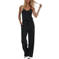 thumbnail image 1 of Floleo Women's Sleeveless V Neck Adjustable Strap Wide Leg Jumpsuit with Pockets Drawstring Waist Loose Fit Casual Summer Travel Vacation Outfit, 1 of 5