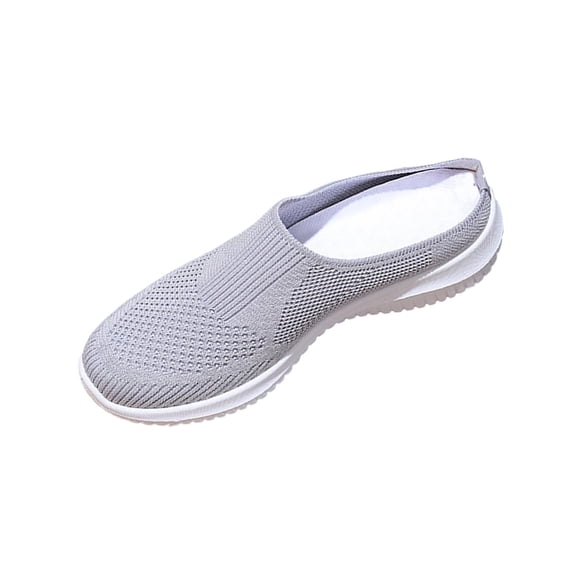 Floleo Women's Slip-On Backless Fly Knit Mesh Cushioned Mule Sneakers, Lightweight Breathable Casual Daily Walking Slip On Shoes(Gray,6)