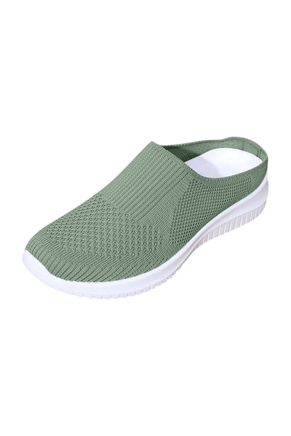 Women's Slip-On Backless Fly Knit Mesh Cushioned Mule Sneakers, Lightweight Breathable Casual Daily Walking Slip On Shoes(Green,6)