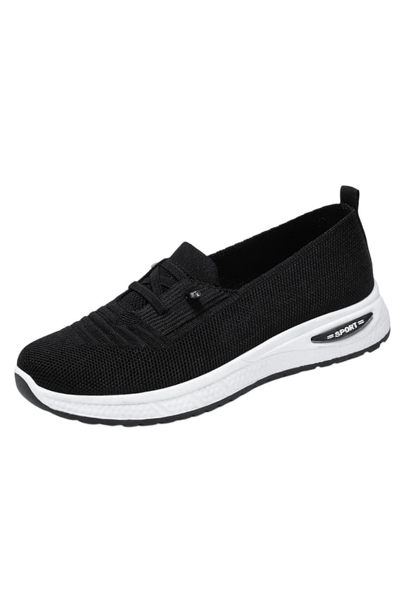 Women's Slip On Elastic Fly Knit Cushioned Walking Sneakers, Breathable Mesh Low Top Casual Daily Outdoor Footwear(Black,5.5)