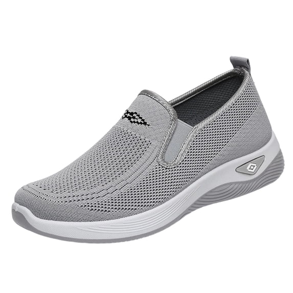 Floleo Women's Slip-On Hollow Knit Mesh Walking Shoes, Round Toe Cushioned Curved Midsole Footwear, Six Solid Tone Non-Slip Breathable Daily Casual Loafers(Gray,7)