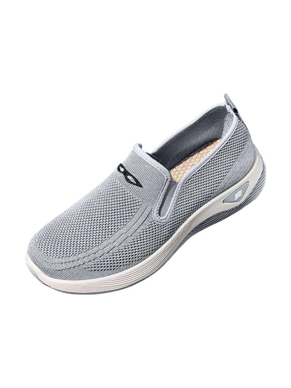 Women's Slip-On Knit Mesh Walking Shoes, Round Toe Cushioned Curved Midsole Footwear, Six Solid Tone Breathable Non-Slip Daily Casual Loafers(Gray,9)