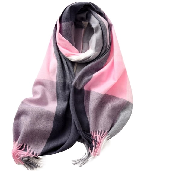 Floleo Women's Soft Brushed Winter Scarf Color Block Striped Fringed Wrap Warm Cozy Long Shawl for Cold Weather Daily Casual Wear