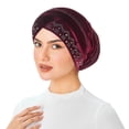 thumbnail image 1 of Floleo Women's Solid Color Rhinestone Velvet Turban Head Wrap Stretch Muslim Hijab Cap Soft Chemo Beanie Hat Fashion Party Headwear(Wine,Free Size), 1 of 2