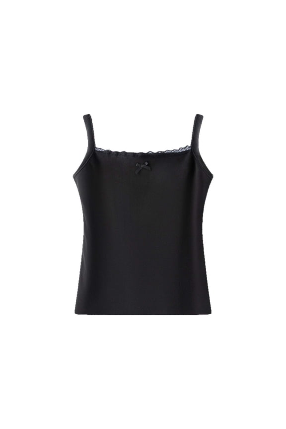 Women's Summer Sleeveless Round Neck Strap Bottom Lace Vest Casual Comfortable Solid Color Basic Fashion Daily Home Clothes Cool Top(Black,2XL)