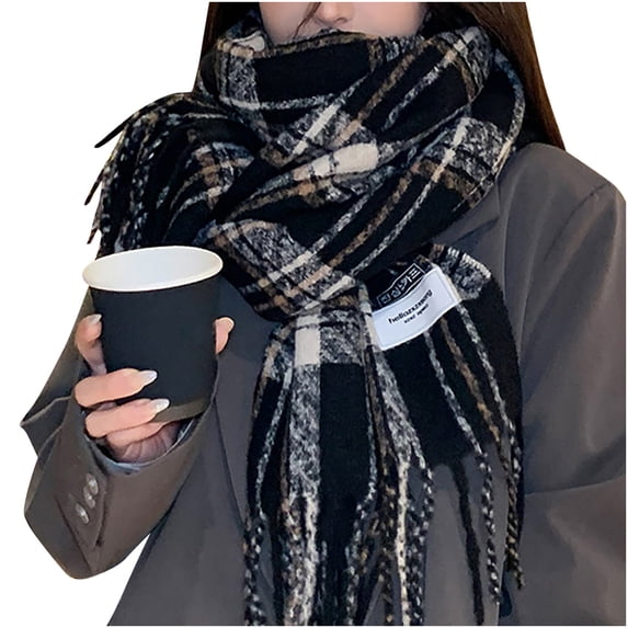 Floleo Women's Thick Plaid Winter Scarf Warm Fringed Wrap Soft Cozy Oversized Shawl for Cold Weather Travel Office Daily Casual Couple Wear