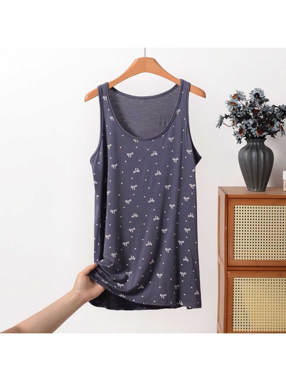 Women's U-Neck Allover Bow Dot Print Sleeveless Tank Top, Relaxed Flow Fit Casual Printed Vest for Summer Loungewear & Daily Layering Outfits (Gray,3XL)