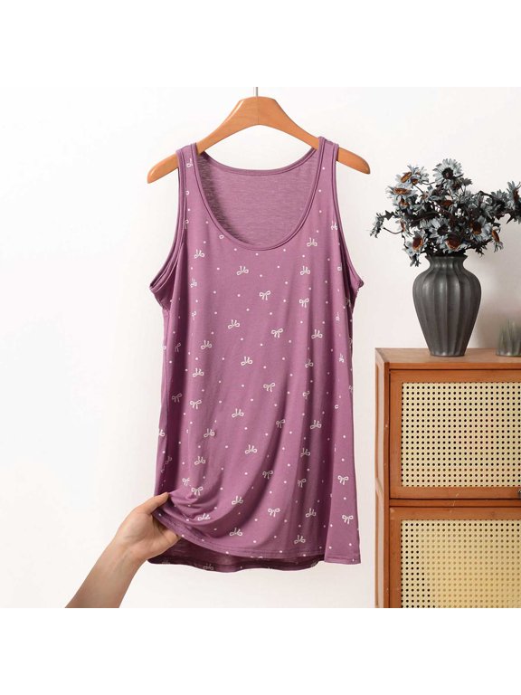 Women's U-Neck Allover Bow Dot Print Sleeveless Tank Top, Relaxed Flow Fit Casual Printed Vest for Summer Loungewear & Daily Layering Outfits (Purple,2XL)