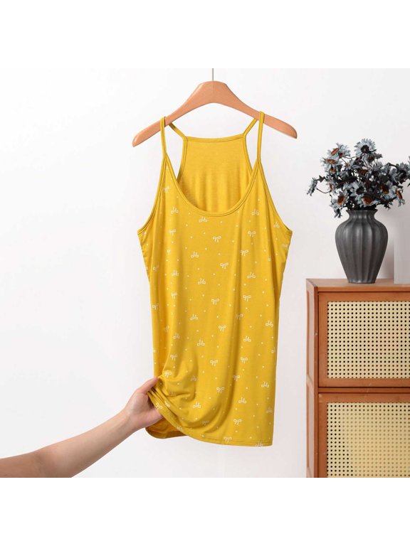 Women's U-Neck Allover Mini Bow Dot Print Spaghetti Strap Cami Top, Loose Flowy Regular Length Casual Tank for Summer Loungewear & Inner Layering Daily Outfits (Yellow,3XL)