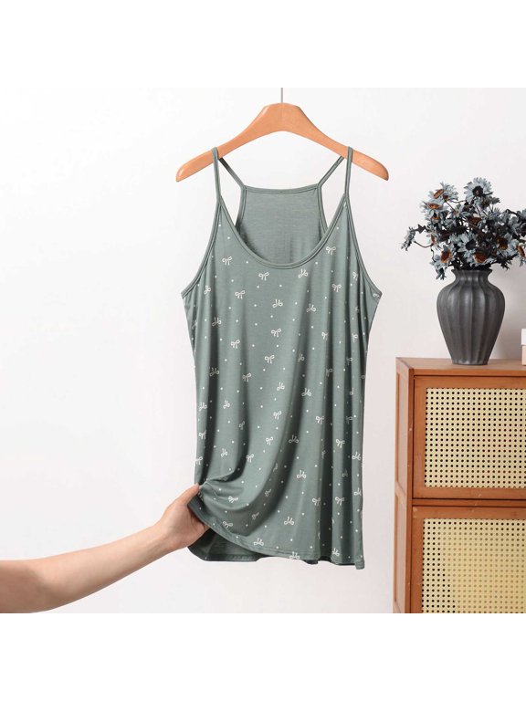 Women's U-Neck Allover Mini Bow Dot Print Spaghetti Strap Cami Top, Loose Flowy Regular Length Casual Tank for Summer Loungewear & Inner Layering Daily Outfits (Army Green,5XL)