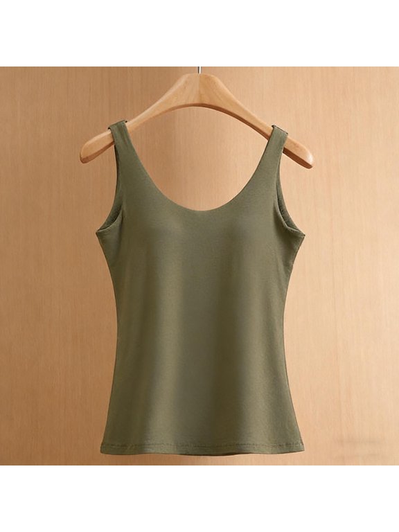 Women's U-Neck Stretch Knit Tank Top, Slim Fit Solid Sleeveless Layering Vest for All-Season Daily Casual Inner Wear (Army Green,S)