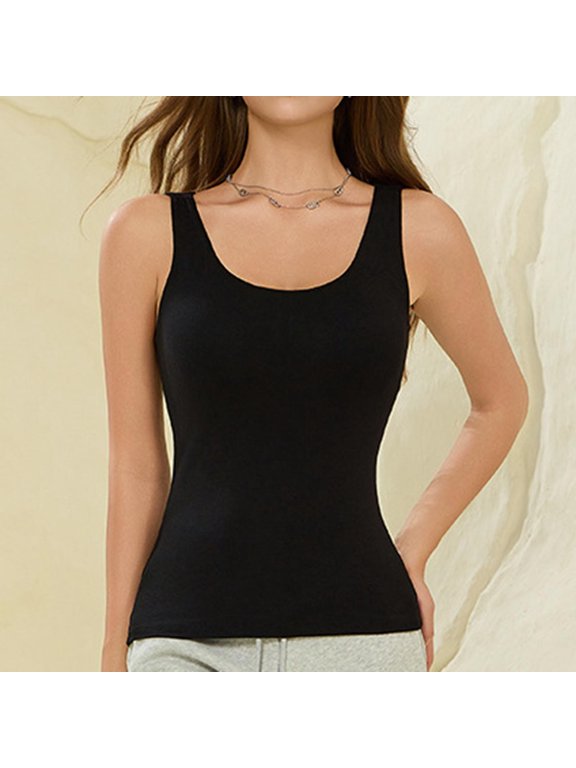 Women's U-Neck Stretch Knit Tank Top, Slim Fit Solid Sleeveless Layering Vest for All-Season Daily Casual Inner Wear (Black,S)