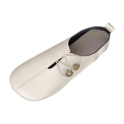 Floleo Womens V-Cut Slip-On Flat Loafers, Vintage Dual Metal Button Decor Casual Footwear, Four Solid Tone Soft Leather Non-Slip Daily Walking ShoesWhite,5.5