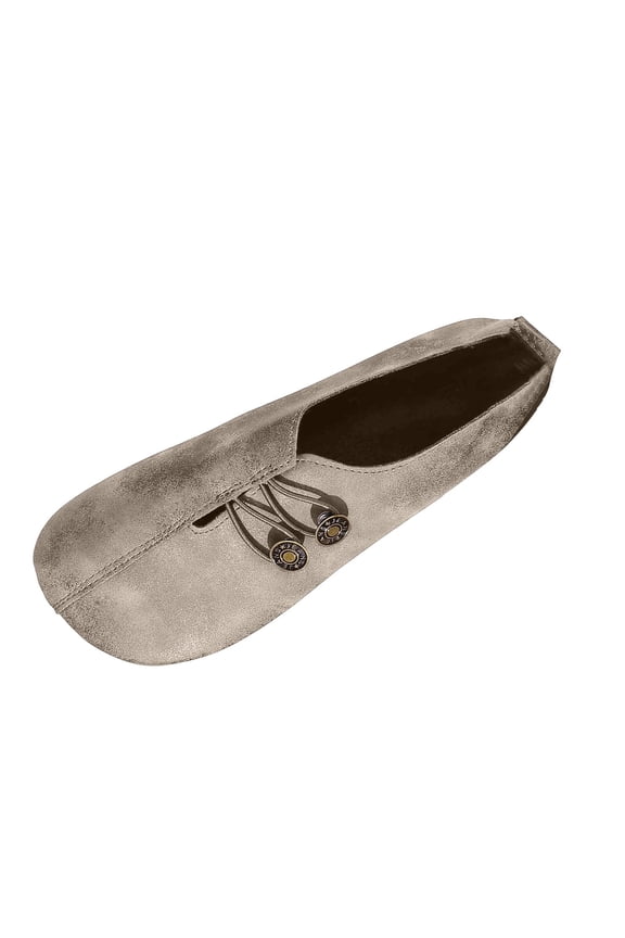 Women's V Cut Vintage Metal Button Slip On Flats, Soft Faux Leather Lightweight All-Match Daily Casual Walking Shoes(Khaki,5.5)