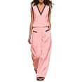 thumbnail image 1 of Floleo Women's V-Neck Sleeveless Top & Wide Leg Pants Set Contrast Trim Casual 2-Piece Outfit with Pockets for Spring Summer Daily Wear(Pink,L), 1 of 6