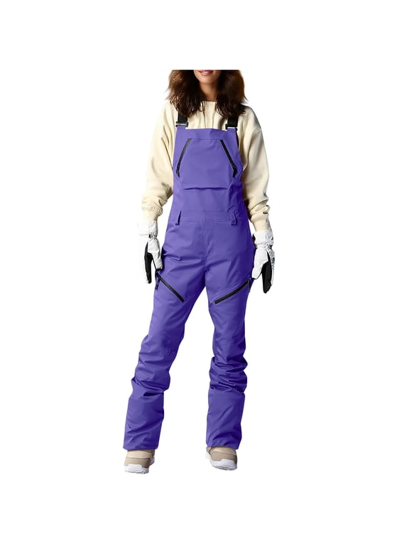 Women's Waterproof Insulated Ski Bib Overalls with Adjustable Shoulder Straps and Zipper Pockets for Winter Snowboarding Outdoor Cold Weather Gear