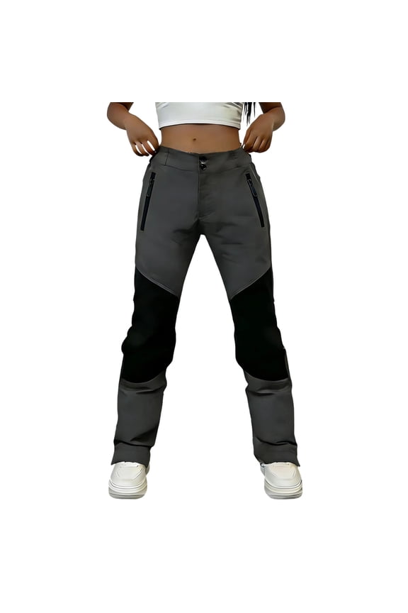 Women's Waterproof Outdoor Pants High Waisted Straight Leg Patchwork Hiking Trousers with Zipper Pockets Casual Sport Pants for All-Season Wear(Gray,L)