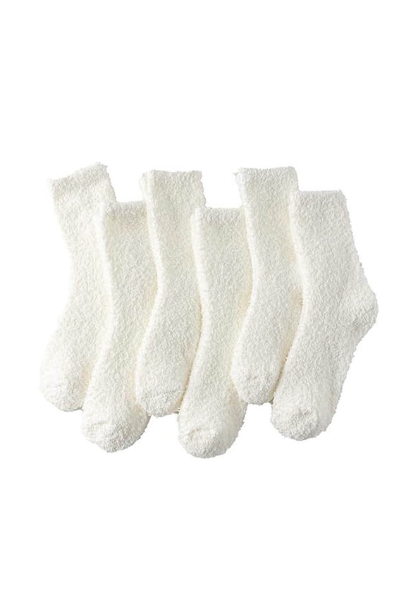 Women's Winter Cozy Fuzzy Crew Socks 6 Pair Pack Soft Coral Fleece Warm Thick Mid Calf Indoor Floor Socks for Cozy Daily Wear and Relaxation