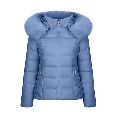 Floleo Women's Winter Quilted Puffer Coat Full-Zip Faux Fur Lining Lightweight Warm Puffer Jackets with Removable Hood