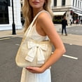 thumbnail image 1 of Floleo Women's Woven Straw Shoulder Bag, 10.6 Inch Large Capacity White Boho Tote Bag with Bow, Natural Handmade Rattan Purse for Beach, Vacation, Summer Outfits, 1 of 6