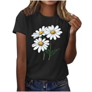 Floleo Womens Daisy Graphic T Shirt Spring Summer Fashion Tops Ladies Casual Crewneck Short Sleeve Basic Tee Tunic Blouse