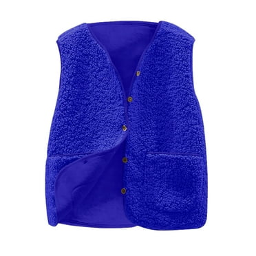 Floleo Womens Fuzzy Fleece Vest Short, Casual Warm Sleeveless Button V Neck Sherpa Vest,Vest Jacket with Pockets for Fall/Winter,Solid Outerwear