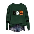 thumbnail image 1 of Floleo Womens Halloween Boo Ghost Pumpkin Print Sweatshirt Crew Neck Long Sleeve Casual Pullover Top with Sleeve Graphic for Fall Festival Party Daily Wear, 1 of 1