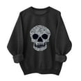 thumbnail image 1 of Floleo Womens Halloween Skull Print Sweatshirt Crew Neck Long Sleeve Casual Pullover Top Glitter Graphic Relaxed Fit for Fall Party Daily Wear, 1 of 4