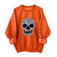 thumbnail image 1 of Floleo Womens Halloween Skull Print Sweatshirt Crew Neck Long Sleeve Casual Pullover Top Glitter Graphic Relaxed Fit for Fall Party Daily Wear, 1 of 4