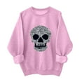 thumbnail image 1 of Floleo Womens Halloween Skull Print Sweatshirt Crew Neck Long Sleeve Casual Pullover Top Glitter Graphic Relaxed Fit for Fall Party Daily Wear, 1 of 4
