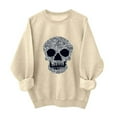 thumbnail image 1 of Floleo Womens Halloween Skull Print Sweatshirt Crew Neck Long Sleeve Casual Pullover Top Glitter Graphic Relaxed Fit for Fall Party Daily Wear, 1 of 4