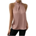thumbnail image 1 of Floleo Womens Halter Neck Tank Top Elegant Sleeveless Satin Blouse Keyhole Back Tank Top Solid Blouse Shirt, 1 of 7