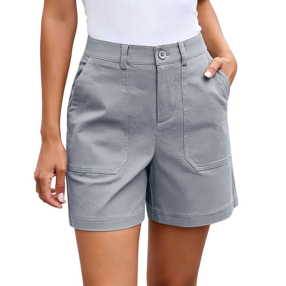 Floleo Womens High Waisted Work Shorts with Pockets Stretchy Twill Casual Straight Leg Summer Shorts for Office Weekend Travel Hiking Golf Daily Comfort Wear(Gray,S)