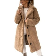 Floleo Womens Winter Fall Coats Jacket Womens Loose Autumn And Winter Wool Long Sleeved Lapel WomenS Wool Medium Long Coat Khaki