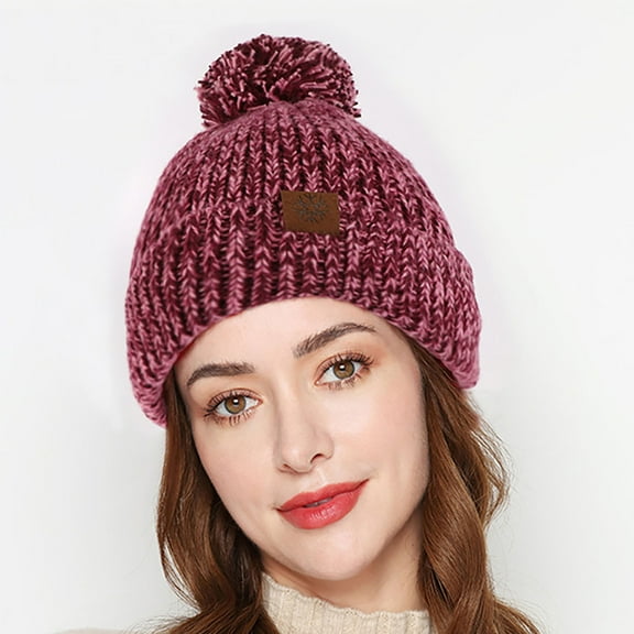 Floleo Womens Winter Knitted Beanie Hat With Faux Fur Warm Knit Beanie For Women Soft Chunky Knit Beanie For Cold Weather, Stocking Cap For Women Winter Hats