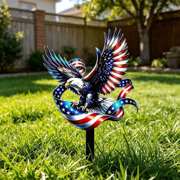 Floleo Wrought Iron Patriotic Yard Stake with American Flag Design - Rust Proof Metal Garden Decor for Independence Day, Memorial Day, Veterans Day Outdoor Celebration