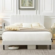 Flolinda Twin Bed Frames Upholstered Bed Frame with Vertical Channel Tufted Complete High Headboard, Black