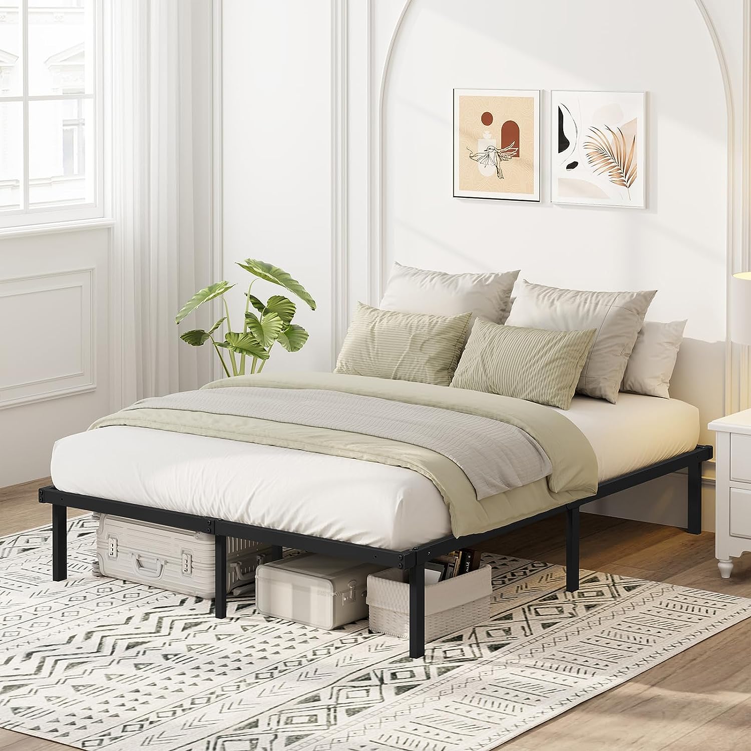 Flolinda Heavy Duty King Size Metal Platform Bed Frame Foldable King