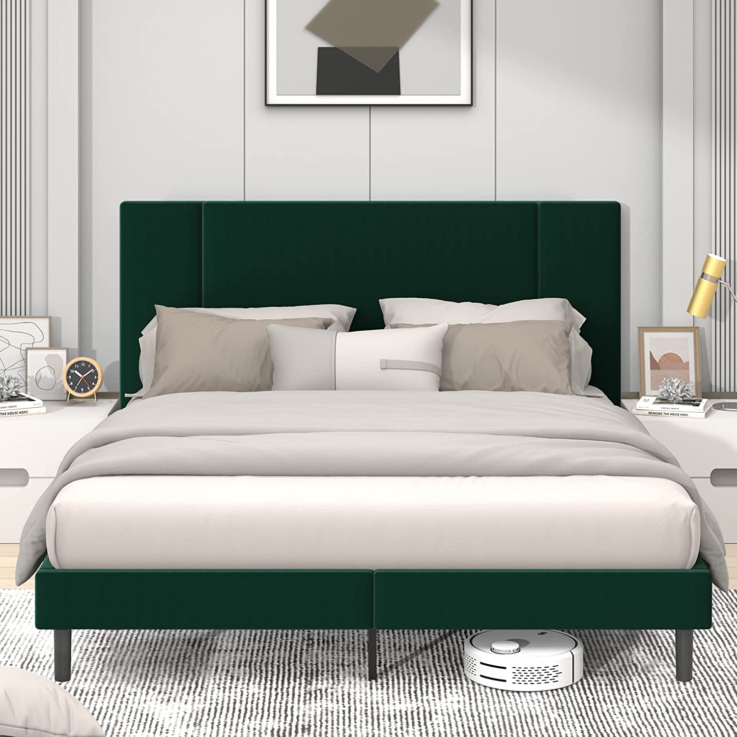 CosmoLiving by Cosmopolitan Audrey Upholstered Bed, Emerald Green