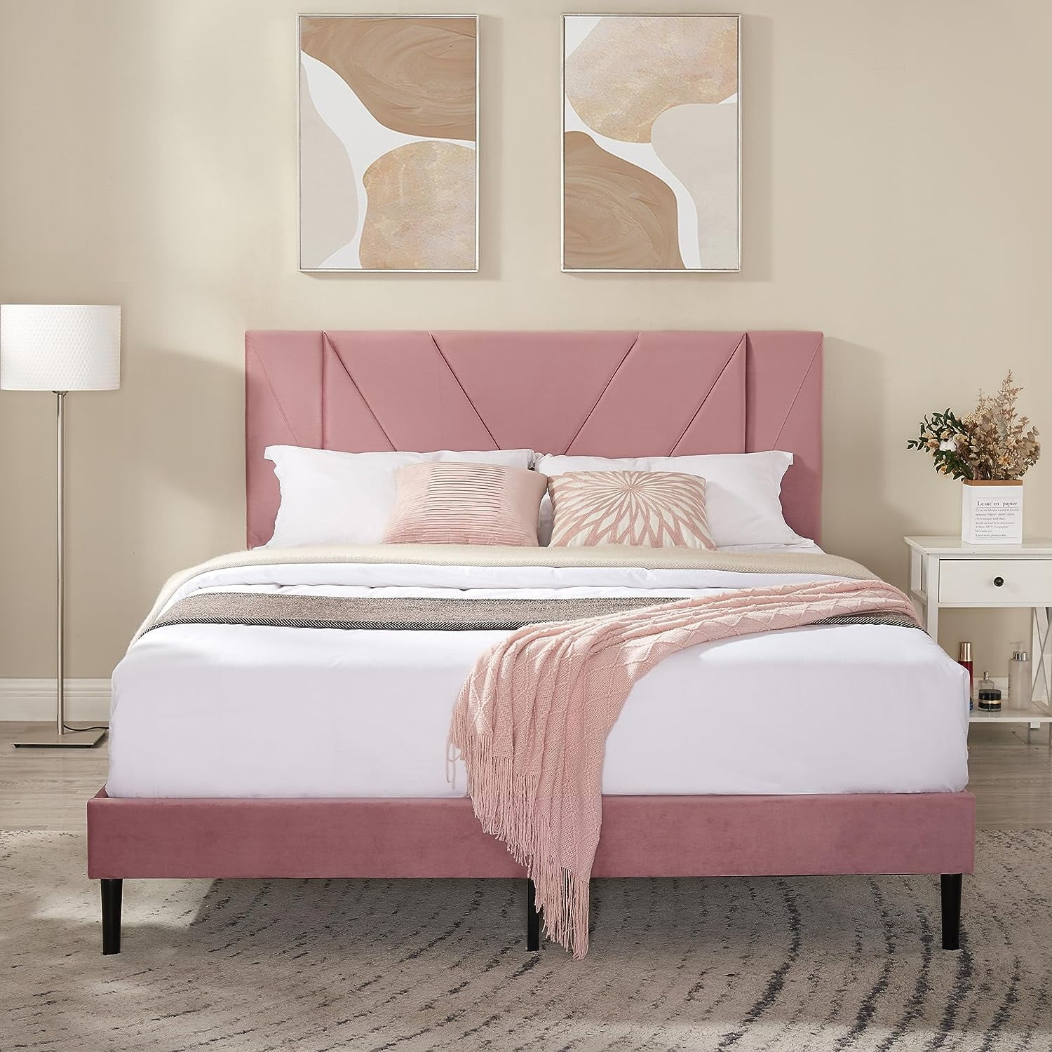 Pink queen bed frame with headboard deals