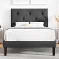 thumbnail image 1 of Flolinda Twin Size Bed Frame with Fabric Headboard, Strong Wooden Slats, Non-Slip and Noise-Free, No Box Spring Needed, Easy Assembly, Dark Grey, 1 of 8