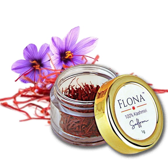 Flona Kashmiri Saffron Threads 1g - Pure and Aromatic, Grade A Natural Saffron from the fertile Pampore region, Ideal for Cooking, Tea, Rice and Seasoning