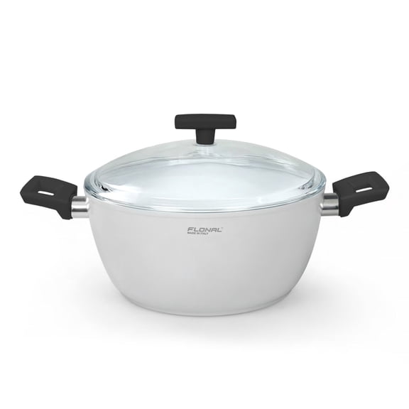 Flonal ONICE Non-Stick Deep Stew Cooking Pot with Glass Lid 3.2 Qt (3 L) Forged Aluminum Ceramic Nonstick Stockpot Soup Pot, White