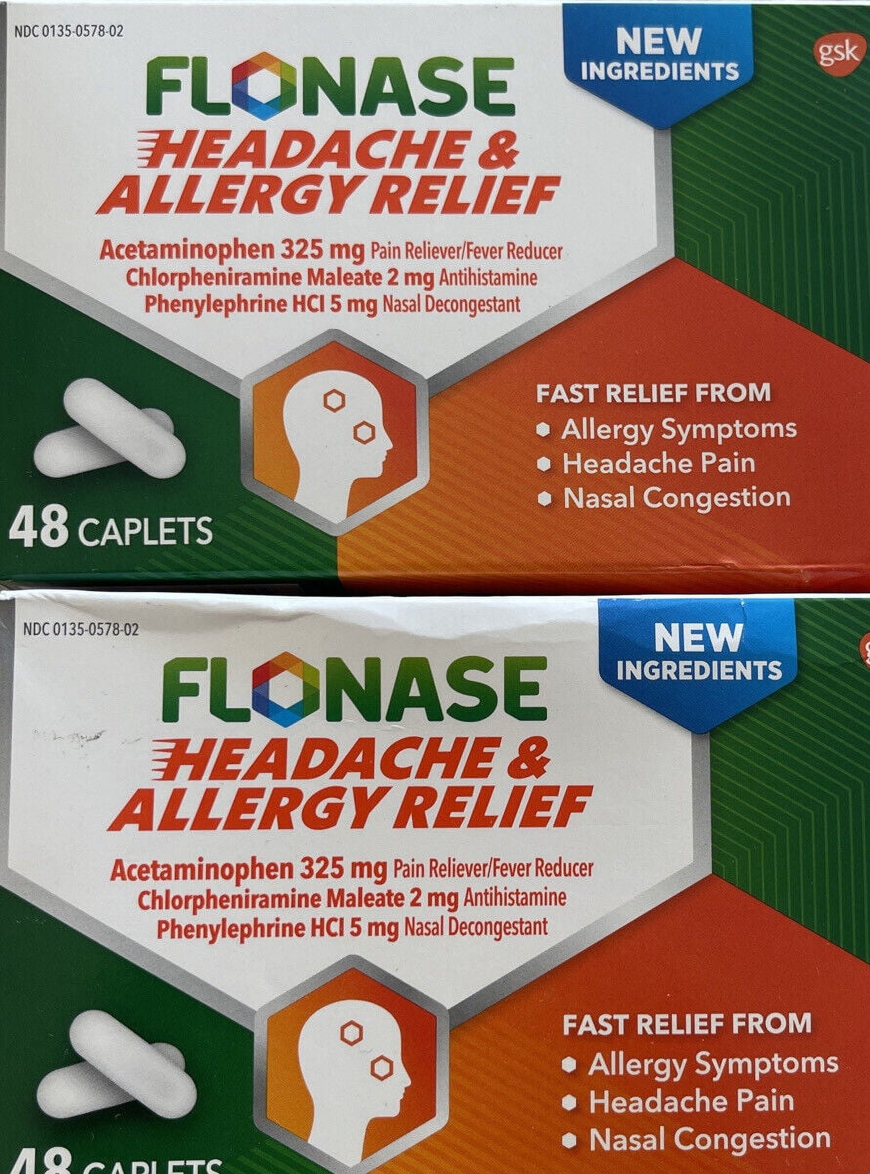 Flonase Acetaminophen 325mg Headache & Allergy Relief 48 Caplets (Pack