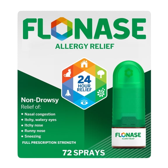 Flonase Allergy Relief Fluticasone Nasal Spray, 24 Hour Non-Drowsy Allergy Medicine, Metered Nasal Spray - 72 Sprays - Fall And Seasonal Allergy Relief