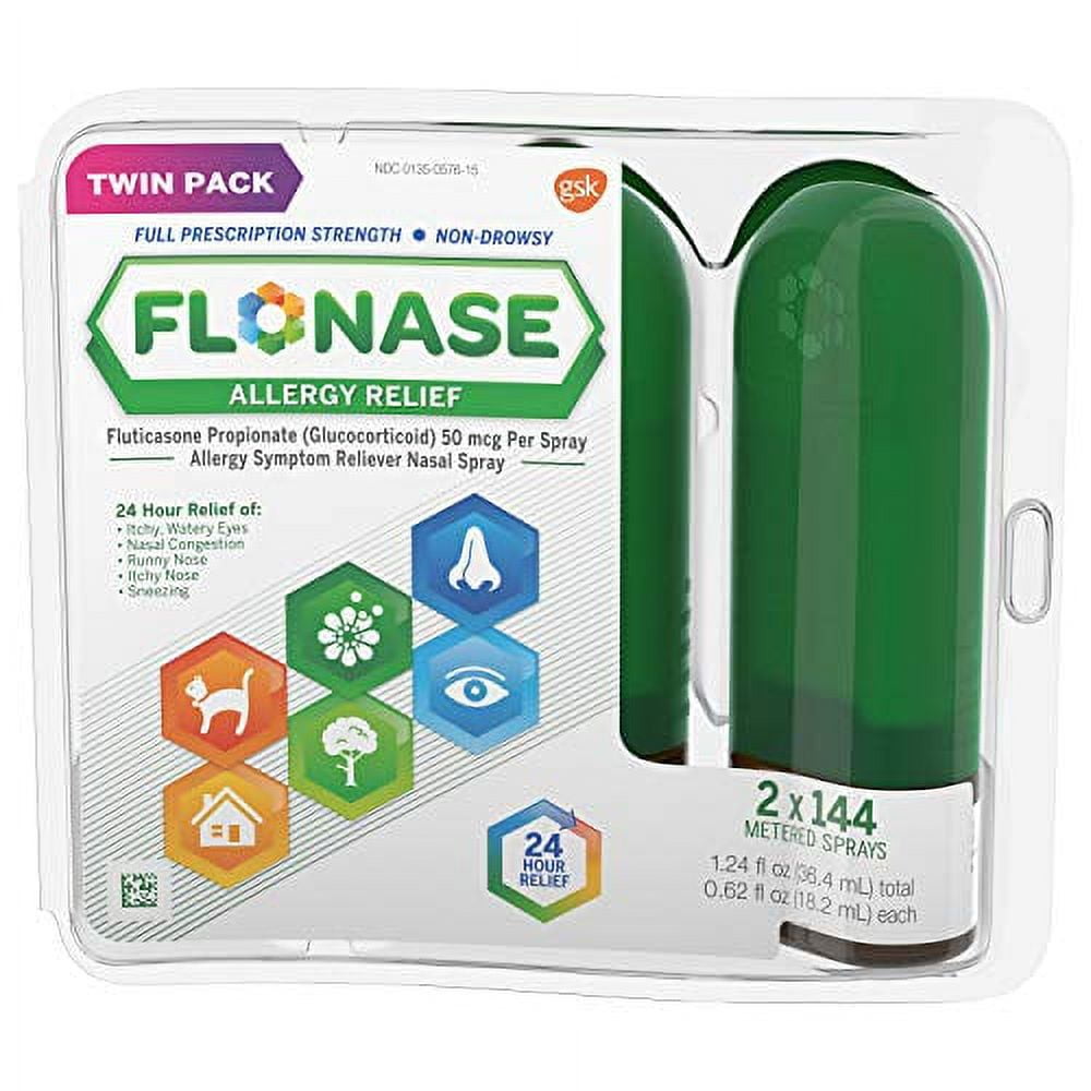 Flonase Allergy Relief Nasal Spray, 24 Hour Non Drowsy Allergy Medicine, Metered Nasal Spray - 144 Sprays
